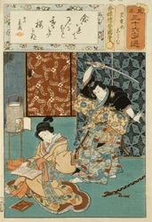 詩のイラスト、36のシリーズから、1858年頃（桑紙の木版画）