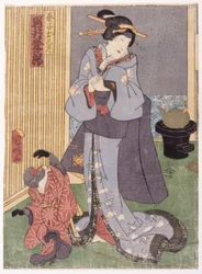 岩井くめざぶる？ Iii In Role Of Geiko Oshun (カラー木版画)