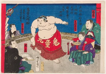 大相撲力士・貴闘力の肖像（11歳）。二代目歌川国明（1835-1888）の版画