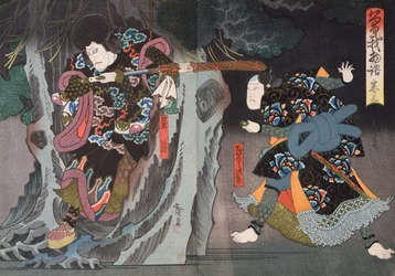 曽我物語」の越中次郎と影清の役者たち（錦絵）