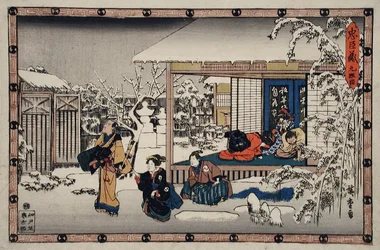 第九幕：家族の前で自害する本蔵；虚無僧に扮した由良之助が師直襲撃の準備をする
