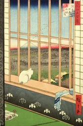 「江戸百景」シリーズの鶏の祭典の浅草水田、パブ。 1857（カラー木版画）