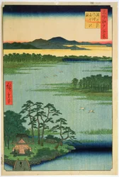 弁天神社、井の頭池、シリーズ「江戸百景」1856年（色木版画）