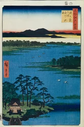 井の頭池の弁天神社。名所江戸百景c。 1858