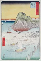 岸辺のボート（木版画）