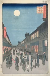 CBL J 2692江戸百景から見る猿若街の夜景、1856年（木版画カラー）