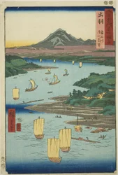 六十余州名所図会 出羽国 最上川と月山遠望（出羽・最上川・月山遠望）