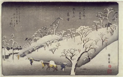 江戸の八景飛鳥山の夕雪c.1838（版画カラープリント）