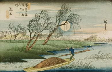 シリーズ「木曽街道の69駅」からのセバでの満月、c.1837-42（木版画）（3941も参照）