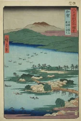 Kaga Province: The Fishing Fires on Lake Renko, One of the Eight Scenic Views of Kanazawa (Kaga, Kanazawa hassho no uchi, Renko no isaribi), from the series "Famous Places in the Sixty-odd Provinces (Rokujuyoshu meisho zue)"