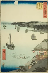 神奈川：丘の上の茶屋からの海の眺め（神奈川、台の茶屋開場みはらし） 縦の東海道とも呼ばれる「五十三次名所図会」シリーズ第4弾
