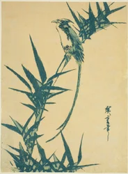 長い尾の鳥と竹