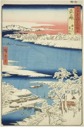 Musashi Province: Morning after Snow on the Sumida River (Musashi, Sumidagawa yuki no ashita), from the series "Famous Places in the Sixty-odd Provinces (Rokujuyoshu meisho zue)"   1274286   ja       japanese Successfully Translated  Original: Voila! tes d