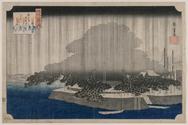 近江八景の唐崎の夜雨c。 1835年。