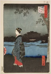 三重運河と松地丘の夜景、「江戸百景100景」1857年（版画）