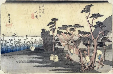 大磯「とらが雨シャワー」シリーズ「東海道五十三次」、１８３４〜３５（カラー木版）