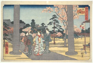 八幡宮を訪れる人々 名所江戸百景