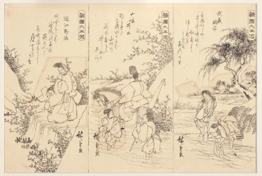 武蔵の調布ジュエル川準備スケッチ。井出ジュエルリバー、1838-43（紙にインク）