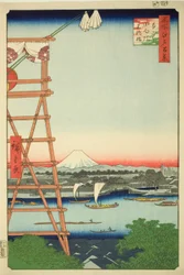 呂国 エコ員 案ｄ 元ー柳 Ｂ理ｄげ （呂国 エコ員 元ー柳橋）、 ｆろｍ テェ セリエｓ ”尾根 分ｄレｄ ファもうｓ ヴィエｗｓ おｆ 江戸 （名所 江戸 百景）”