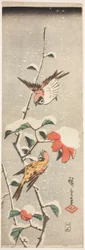 雀と雪椿