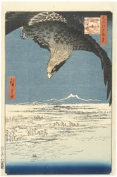 江戸百景須賀崎と深川近郊の万坪坪平原、1857年（彩色版画）