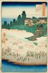 千駄木団子坂花屋敷（せんだぎだんござかはなやしき）No.16（名所江戸百景より）"