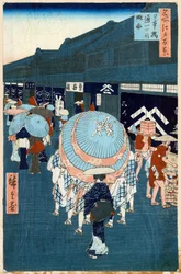 日本橋通一番街の眺め 名所江戸百景 1856-1858.