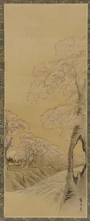 風景：小川のほとりに咲く桜の木、江戸時代、1615-1868.
