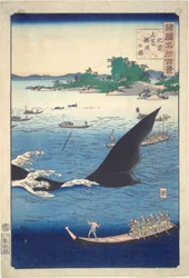 肥前国五島の捕鯨（名所百景より）