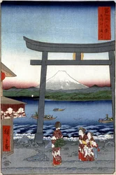 芸者と富士山 - 歌川広重の日本の版画