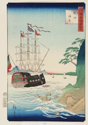 対馬の海岸」（カラー木版画