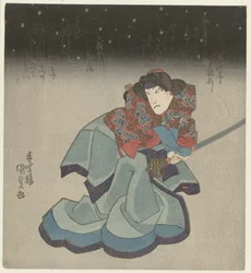 夜中に剣を持つ女性