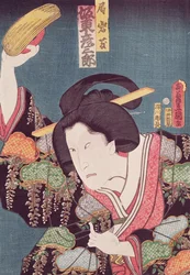 俳優坂東彦三郎、パブ。 c.1850、（色木版画）
