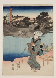 川崎の図」（カラー木版画