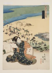 島田の図」(カラー木版画)