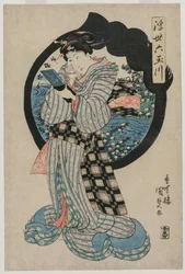 浮世の六多摩川 手鏡の女