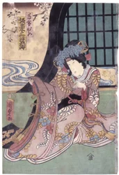 バンド？ ミツゴール？ 薄幸姫役のヴィ（色木版画）