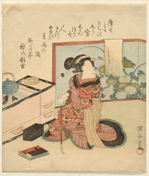 パイプにもたれて待っている女性
