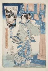 俳優・七代目岩井半四郎（カラー木版画