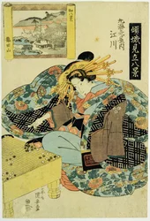 マルビヤハウスの江川、シリーズ「日本の八景を体現する遊女」のイラスト、c.1829（カラー木版）