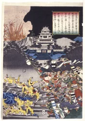 タイトル: The Mongol Invasion of Japan (カラー木版画)