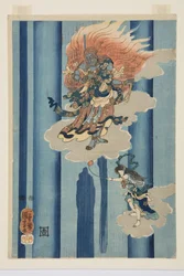 滝の下のモンガク上人（中）（カラー木版画
