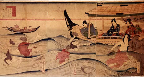 あわびの釣り」です。歌川国芳（v.1797-1861）の版画