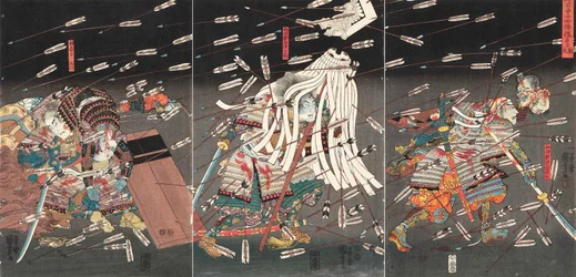The last stand of the Kusunoki at Shijonawate Nanke yushi shijonawate nite uchijini, c.1851. 