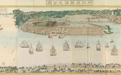 横浜の全景、1860年頃。