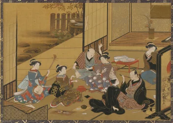 <em>芸者</em>とクライアントとのパーティーのインテリア シーン