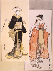 舞台上の役者の肖像 1794～1796年頃 春英（18世紀後半）と歌川豊国（1769～1825）の浮世絵 木版画の複製 日本の文明 江戸時代（1603～1868）