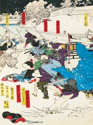 歌川豊国の「雪の陣」「日本の砦を守る武士」木版画