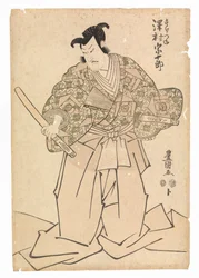 曽我兄弟の仇討ち」で工藤祐経を演じる沢村宗十郎、1804-17年頃（カラー木版画）