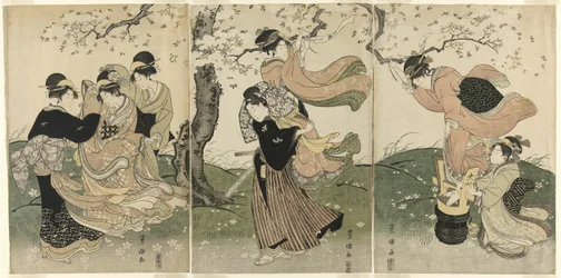 桜の木の下の風の強い日